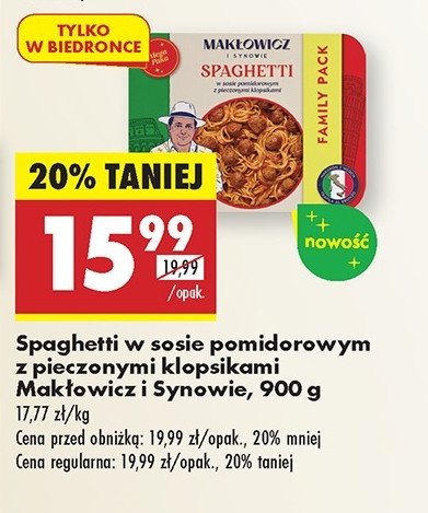 Spaghetti w sosie pomidorowym z pieczonymi klopsikami Makłowicz i synowie promocja w Biedronka