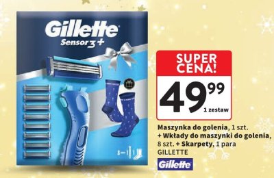 Zestaw Maszynka do golenia 1 szt. + Wkłady do maszynki do golenia 8 szt. + Skarpety 1 para GILLETTE promocja w Intermarche