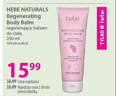 Balsam do ciała regenerujący HEBE NATURALS promocja w Hebe