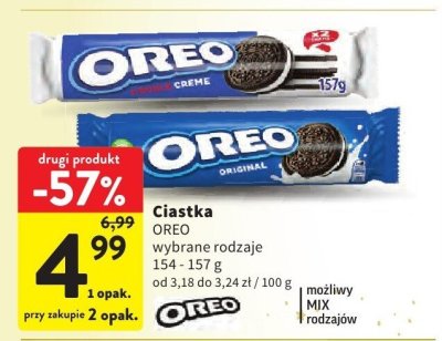 Ciastka OREO wybrane rodzaje, 154 - 157 g, od 3,18 do 4,46 zł / 100 g promocja w Intermarche