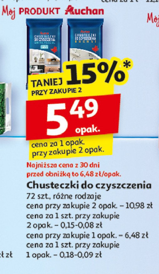 Chusteczki do czyszczenia łazienki Auchan różnorodne (logo czerwone) promocja