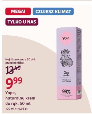 Yope krem naturalny do rąk, 50 ml promocja w Rossmann