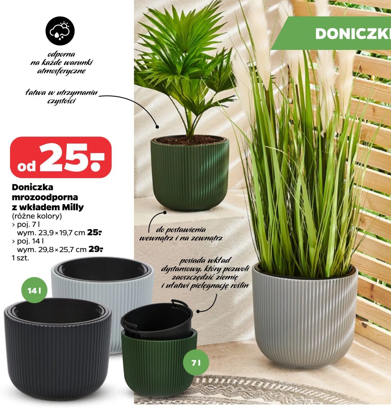 Doniczka mrozoodporna z wkładem milly 14 l promocja w Netto