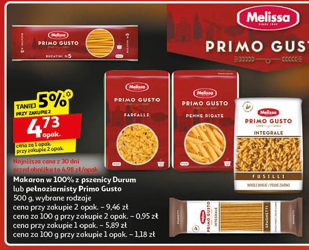 Makaron pełne ziarno spaghetti Melissa primo gusto promocja