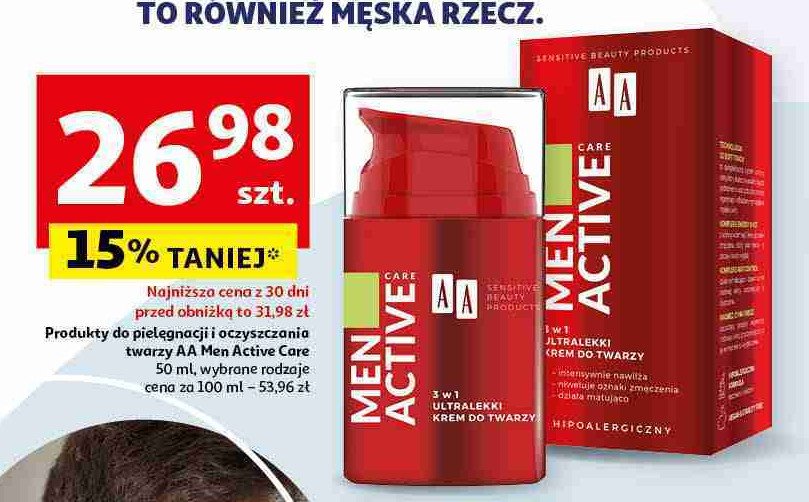 Lekki krem do twarzy Aa men active promocja