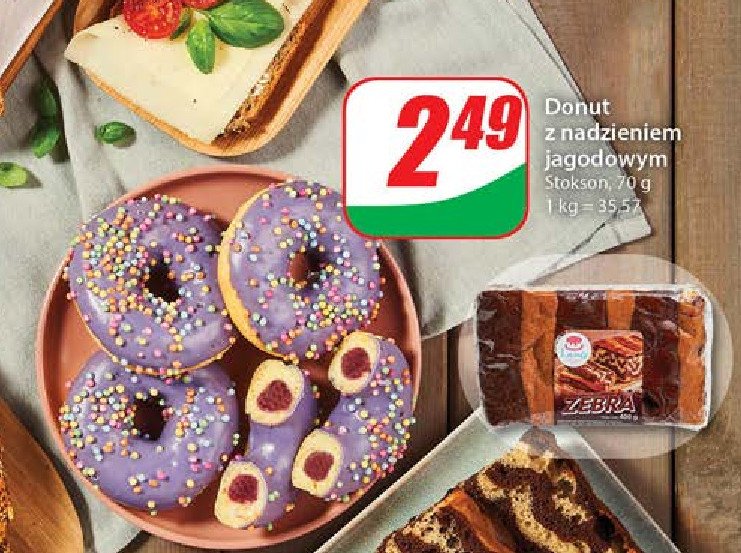 Donut z nadzieniem jagodowym Stokson promocja w Dino