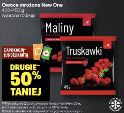 Owoce mrożone New One: Maliny, Truskawki wybrane rodzaje promocja w Delikatesy Centrum