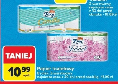 Papier toaletowy Foxy 8 rolek, 3-warstwowy najniższa cena z 30 dni przed obniżką - 11,99 zł promocja w Carrefour