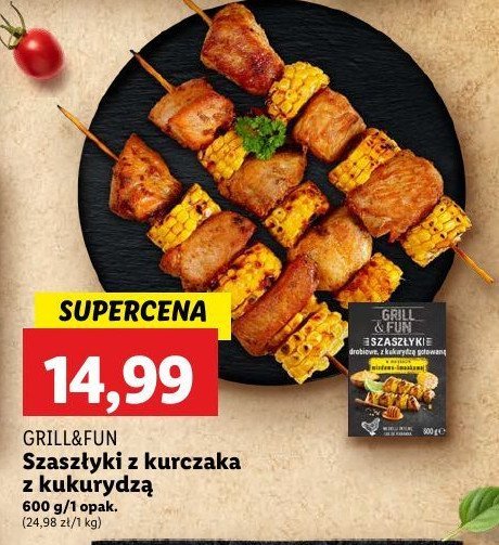 Szaszłyki drobiowe z gotowaną kukurydzą w marynacie miodowo- limonkowej Grill and fun promocja