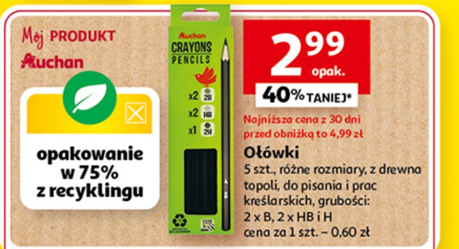 Ołówek hb + 2b + 2h Auchan promocja