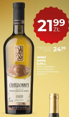 Wino Daos Chardonnay białe półsłodkie 0,75 L promocja w Duży Ben