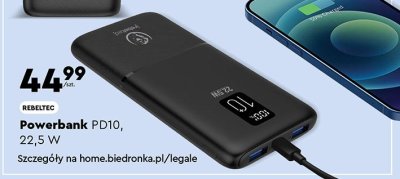 Powerbank PD10, 22,5 W Rebeltec promocja w Biedronka