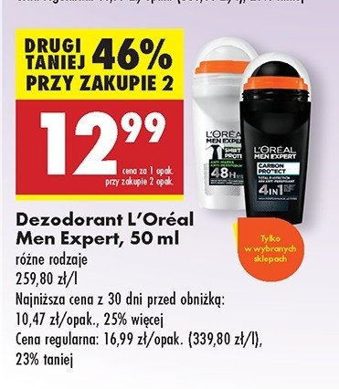 Dezodorant L'oreal men expert shirt protect promocja w Biedronka