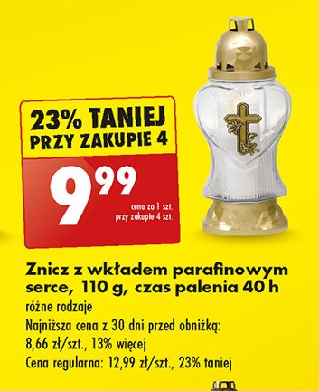 Znicz z wkładem parafinowym serce 40 h promocja