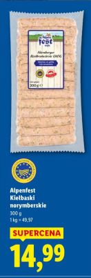 Kiełbaski norymberskie Alpenfest promocja w Lidl