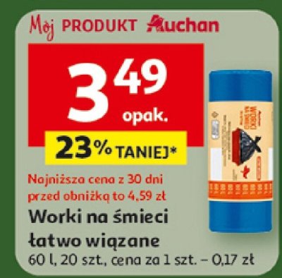 Wkłady na śmieci łatwo wiązane 60 l, 20 szt. promocja w Auchan