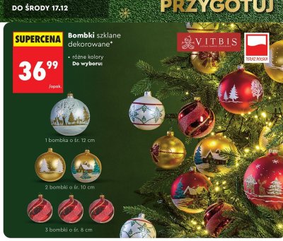 Bombki szklane dekorowane Vitbis promocja w Biedronka