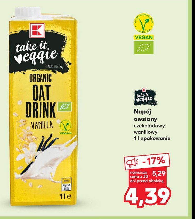 Napój owsiany czekoladowy K-classic takie it veggie promocja