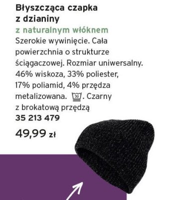 Błyszcząca czapka z dzianiny z naturalnym włóknem czarna z brokatową przędzą Tchibo promocja