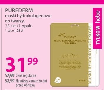 Maska do twarzy hydrokolagenowa ze złotem Purederm promocja w Hebe