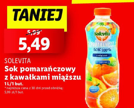 Sok pomarańczowy 100% z miąszem Solevita promocja