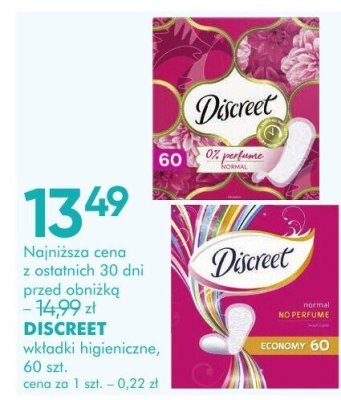 Wkładki higieniczne DISCREET promocja w Super-Pharm