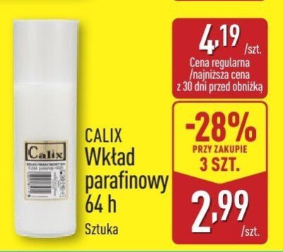 Wkład parafinowy Calix 64 h promocja w Aldi