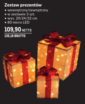 Dekoracja świąteczna Zestaw prezentów wewnętrzny/zewnętrzny w zestawie 3 szt. promocja w Makro
