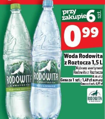 Woda Rodowita z Roztocza gazowana/niegazowana 1,5 l promocja w TOPAZ