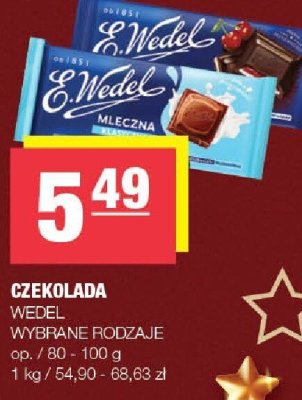 Czekolada Wedel mleczna wybrane rodzaje promocja w SPAR