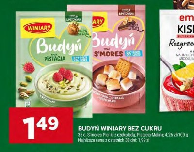 Budyń Winiary bez cukru Pistacja/S'mores promocja w Stokrotka