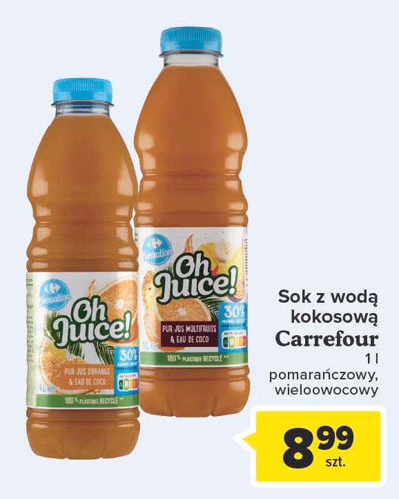Sok wieloowocowy z wodą kokosową Carrefour oh juice! promocja