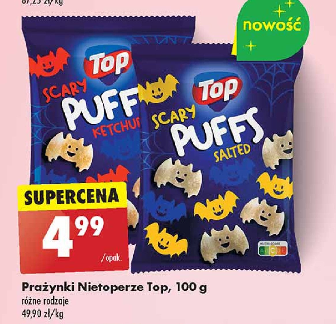 Prażynki scary puffs ketchup Top snackers promocja w Biedronka