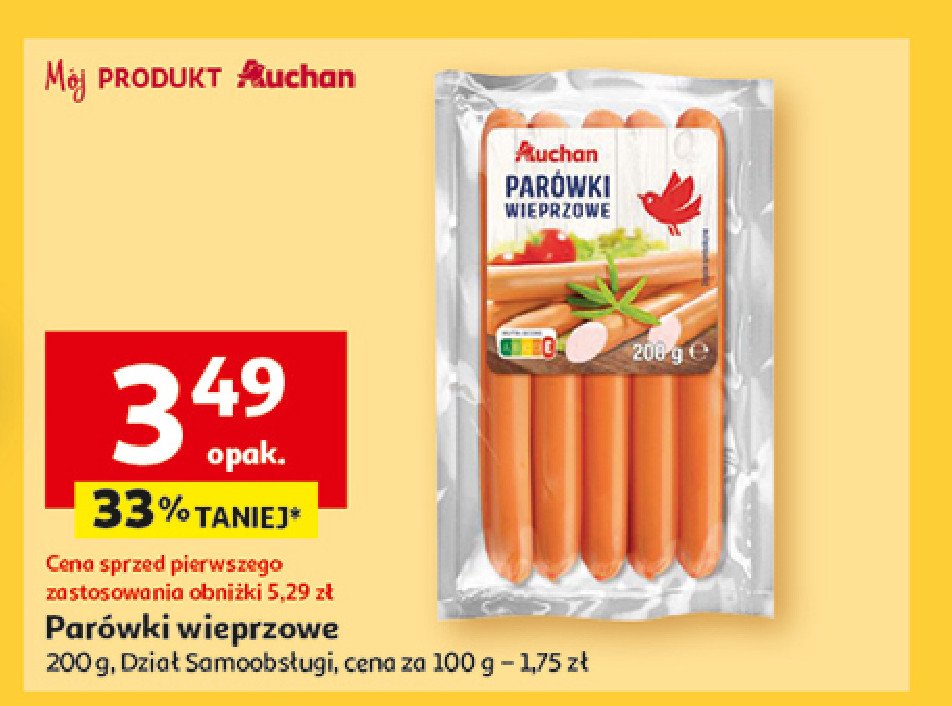 Parówki wieprzowe Auchan różnorodne (logo czerwone) promocja