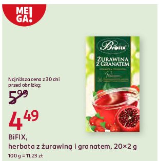 Herbatka owocowa żurawina z granatem Bifix premium promocja w Rossmann