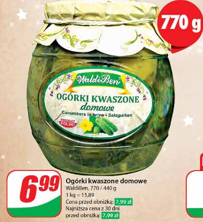 Ogórki kwaszone domowe Waldiben promocja w Dino