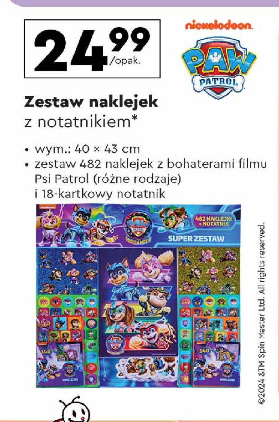 Notatnik + naklejki psi patrol 482 szt promocja w Biedronka