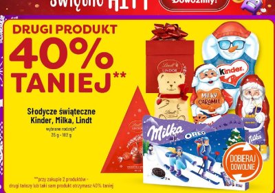 Słodycze świąteczne Kinder, Milka, Lindt wybrane rodzaje promocja w POLOmarket