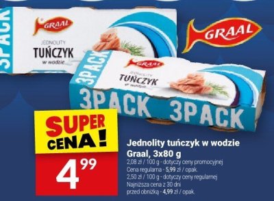 Jednolity tuńczyk w wodzie Graal 3pack promocja w Twój Market