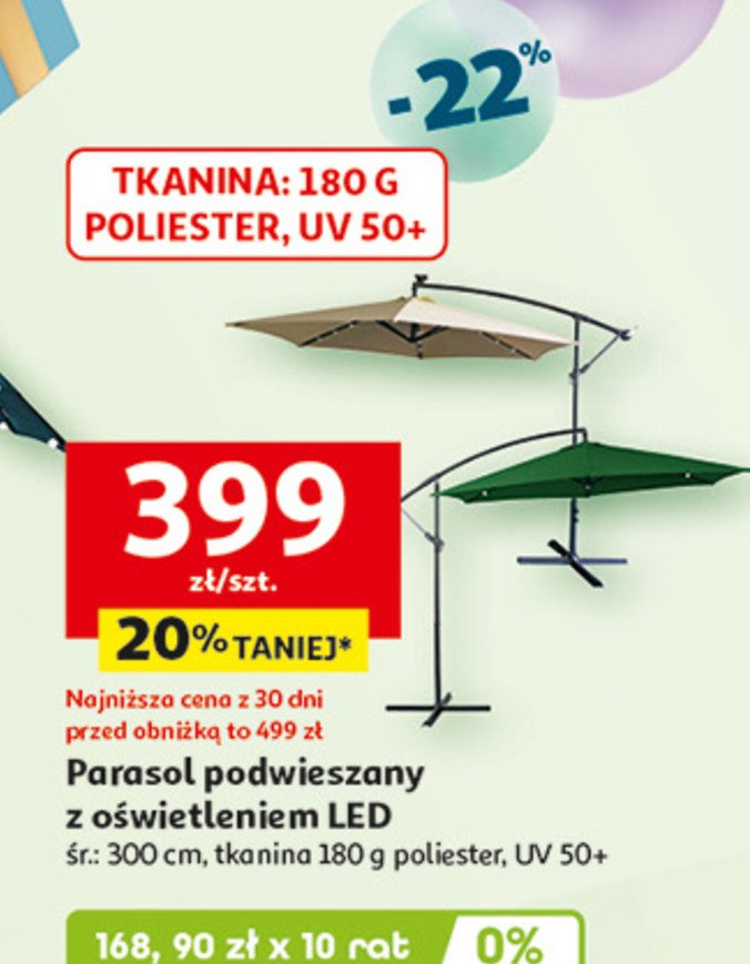 Parasol podwieszany z oświetleniem led 300 cm promocja w Auchan