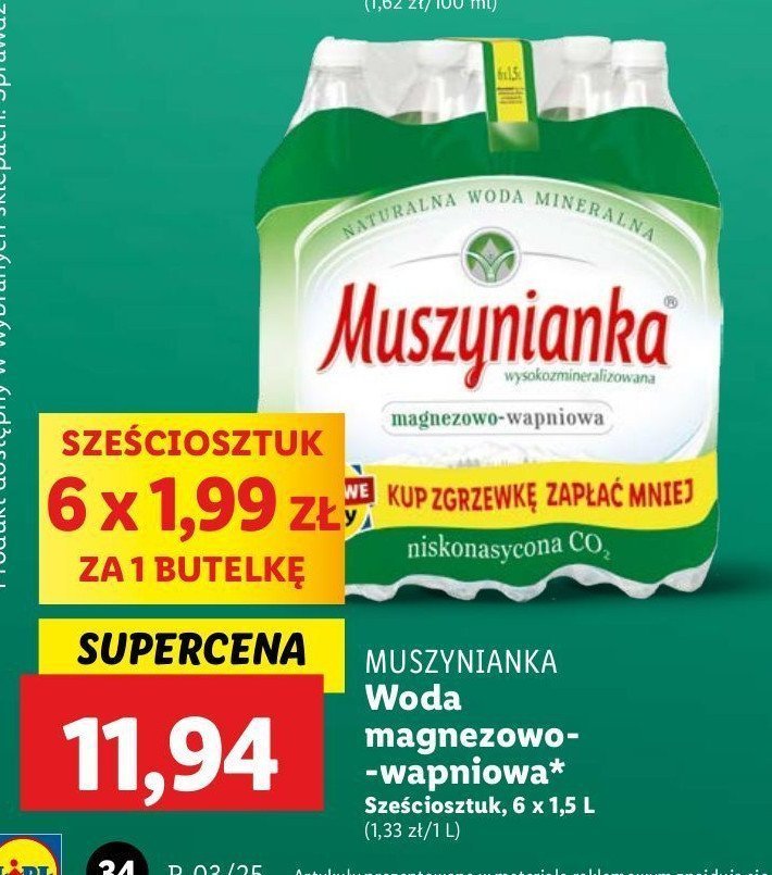 Woda niegazowana Muszynianka promocja w Lidl