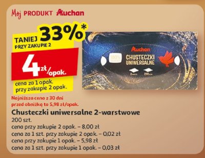 Chusteczki universalne 2-warstwowe promocja w Auchan