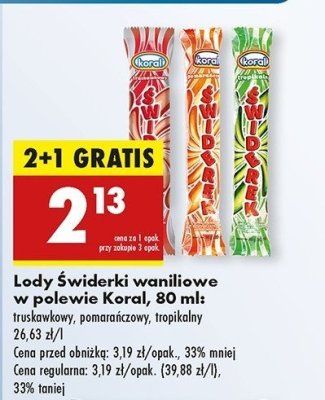 Lody waniliowe w polewie sorbetowej truskawkowej Koral 艣widerek promocja