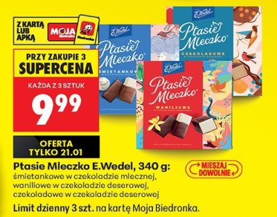 Ptasie Mleczko E.Wedel 340g, śmietankowe w czekoladzie mlecznej promocja w Biedronka