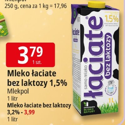 Mleko łaciate bez laktozy 1,5% Mlekpol promocja w Leclerc