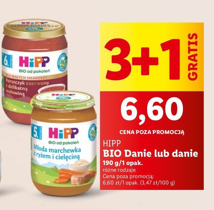 Młoda marchewka z ryżem i cielęciną Hipp bio promocja w Lidl