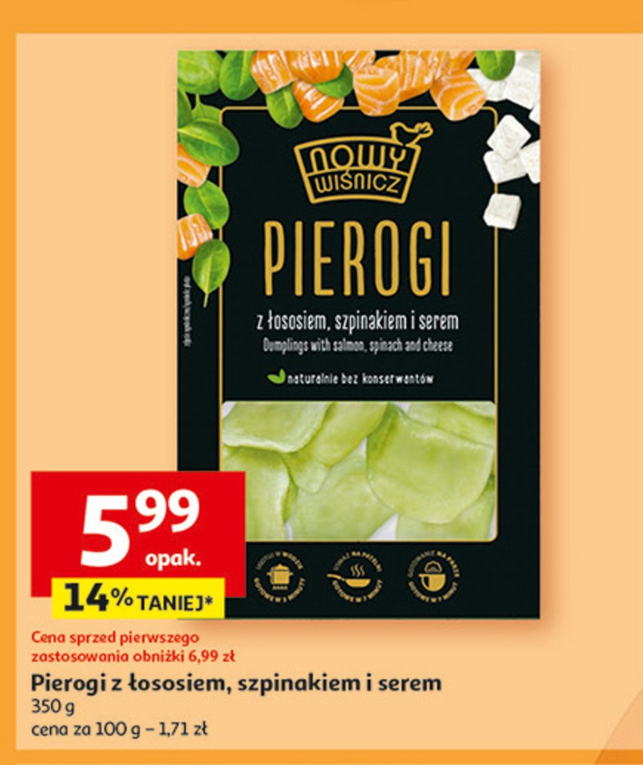 Pierogi z łososiem, serem i szpinakiem Nowy wiśnicz promocja w Auchan