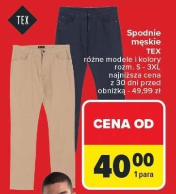 Spodnie męskie różne modele i kolory rozm. S - 3XL TEX promocja w Carrefour