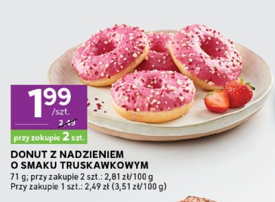 Donut z nadzieniem o smaku truskawkowym promocja w Stokrotka