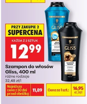 Szampon do włosów Gliss, różne rodzaje promocja w Biedronka